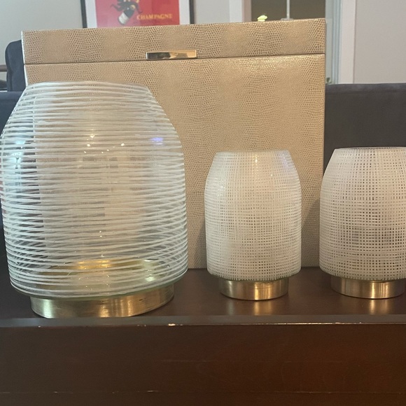 Anthropologie Other - Anthropologie: Set of 3 Etched Glass/Copper Candle Holders *Gorgeous & Like New*